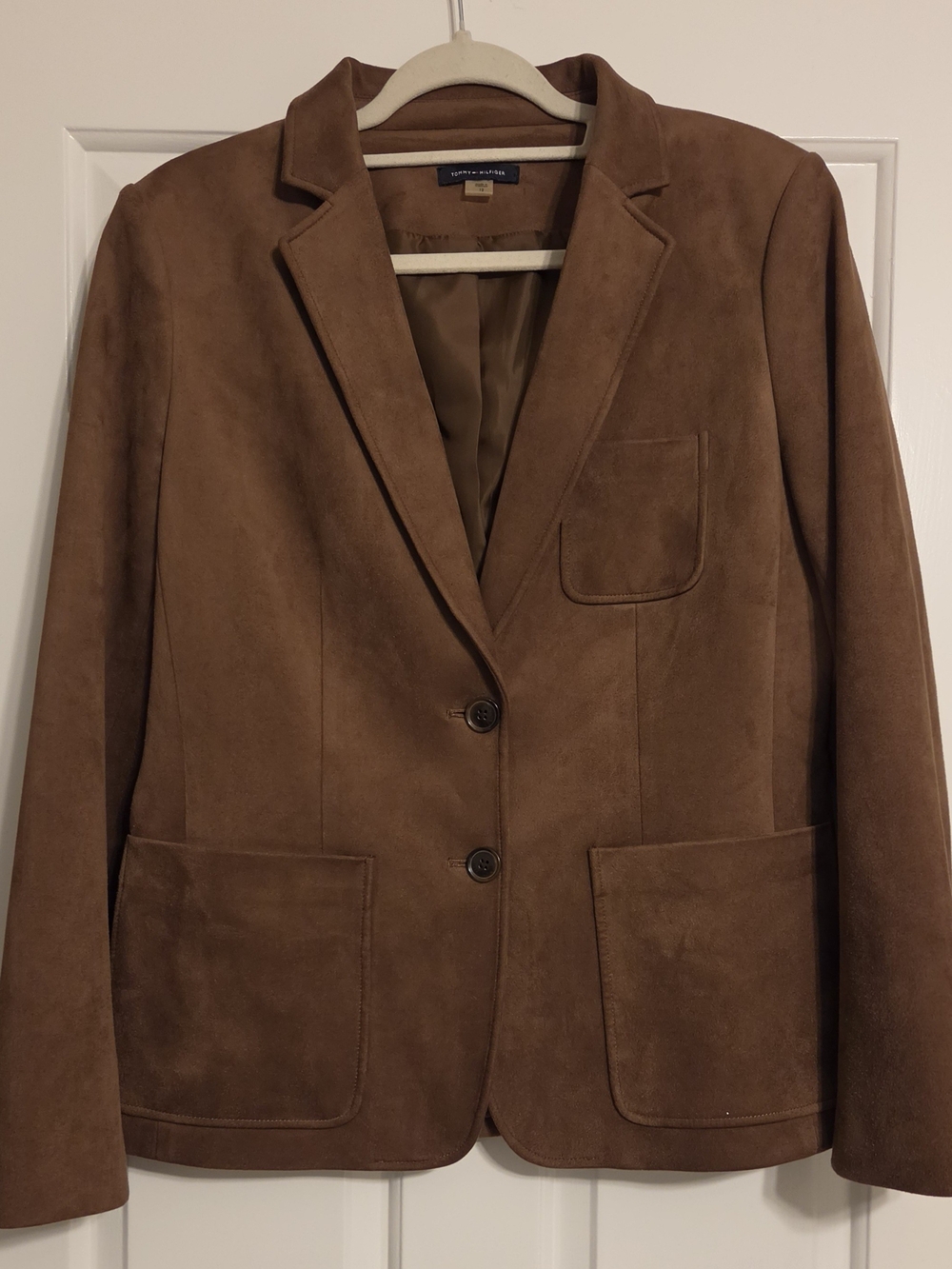 Tommy Hilfiger Womens Cognac Faux Suede Blazer Jacket 12